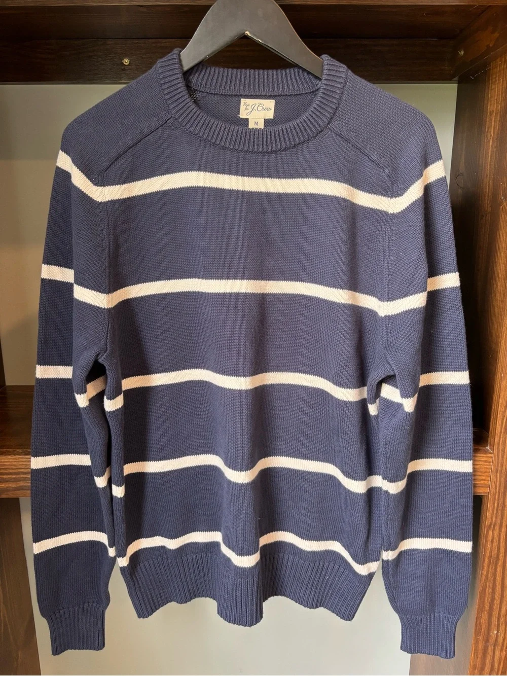 J. Crew Navy and White Striped Crewneck Sweater
